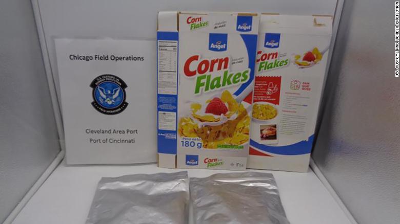 Customs agents in Cincinnati seized 44 pounds of corn flakes covered in cocaine instead of sugar