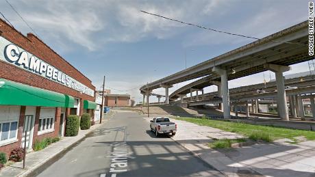 A Google Street view of Shreveport, LA downtown area abruptly ending where it meets the highway.