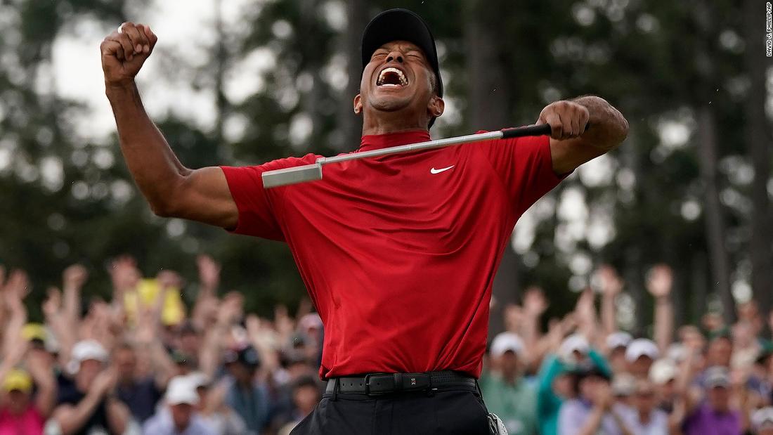 Tiger Woods reacts after winning the Masters golf tournament in April 2019. It was his 15th major title and &lt;a href=&quot;https://edition.cnn.com/2019/04/14/sport/masters-2019-augusta-final-round-spt-intl/index.html&quot; target=&quot;_blank&quot;&gt;his first since 2008.&lt;/a&gt;