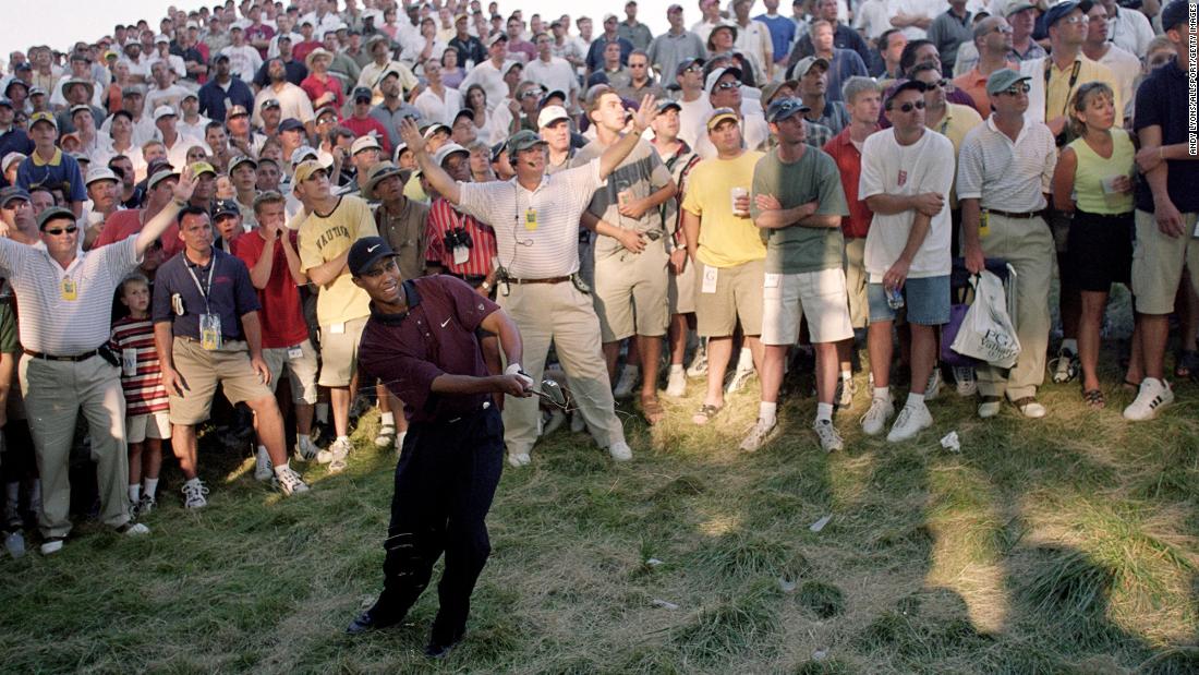 Woods chips out of the rough at the 2000 PGA Championship in Louisville, Kentucky. Throughout his career, Woods has always had the largest galleries, with thousands of people flocking from hole to hole to watch him play. He&#39;s also been credited with bringing in millions of new fans to the sport.