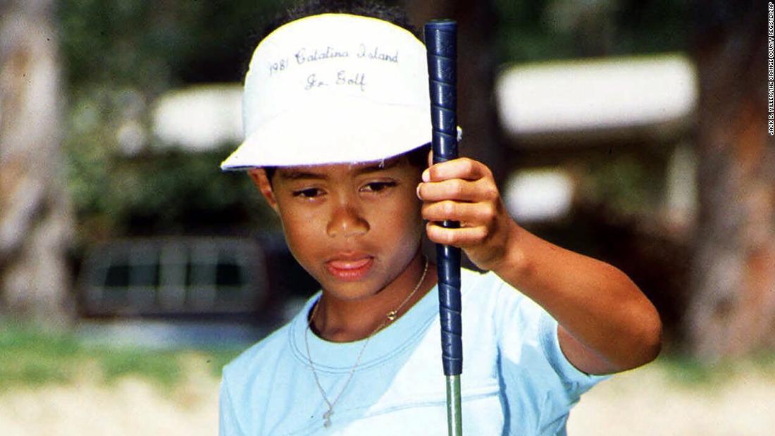 Woods, 6, sizes up a putt in Los Alamitos, California, in 1982. His real name is Eldrick, but his father nicknamed him &quot;Tiger&quot; after a South Vietnamese soldier he fought alongside with during the Vietnam War. 
