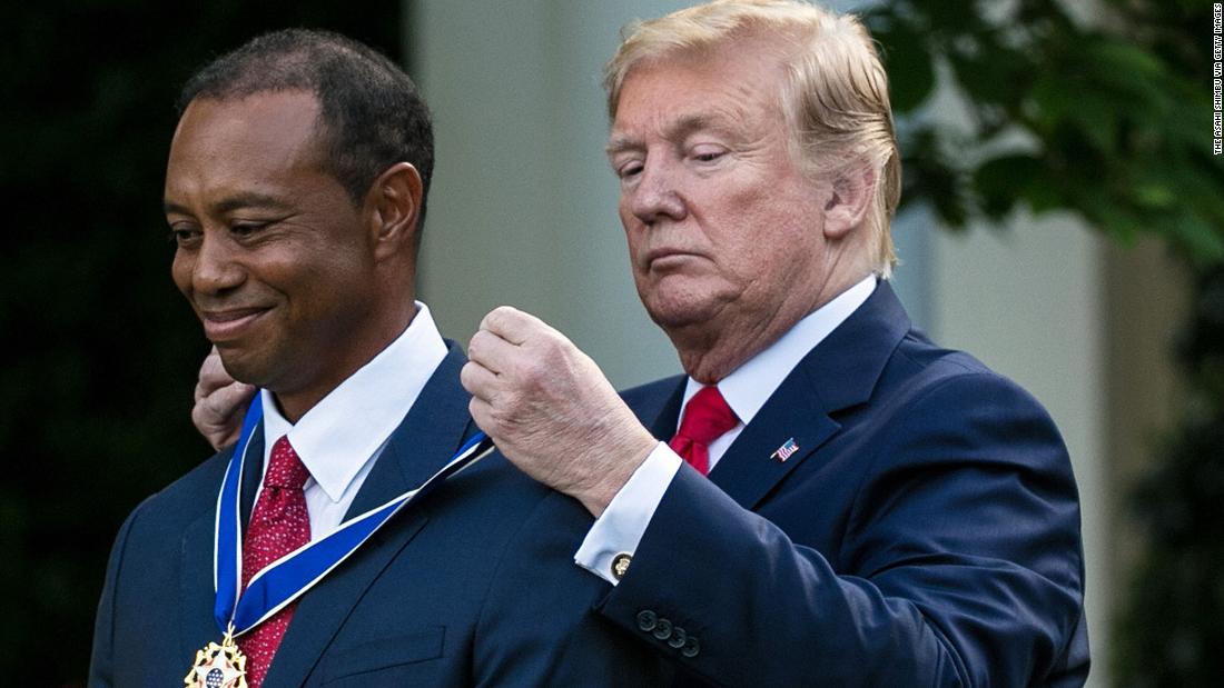 President Donald Trump presents Woods with the Presidential Medal of Freedom, the nation&#39;s highest civilian honor, in May 2019. It was just a month after Woods won his fifth Masters and 15th major. &lt;a href=&quot;https://www.cnn.com/2019/05/06/politics/tiger-woods-medal-of-freedom-trump/index.html&quot; target=&quot;_blank&quot;&gt;Trump hailed Woods&lt;/a&gt; as a &quot;global symbol of American excellence&quot; and congratulated him on his &quot;amazing comeback.&quot;