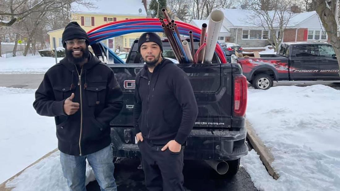 A New Jersey plumber drove to Texas with his family to repair broken pipes and other damage from the devastating winter storm