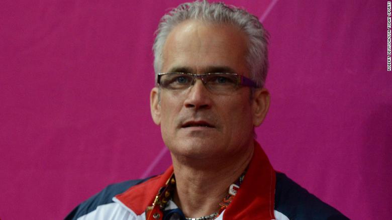 John Geddert, seen during the London 2012 Olympics, was suspended by USA Gymnastics in 2018.