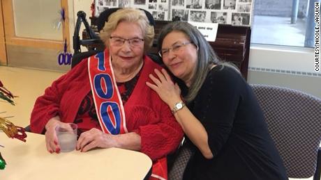 Nicole Jaouich, right, and her mother Hilda Zlataroff celebrate Zlataroff&#39;s 100th birthday.