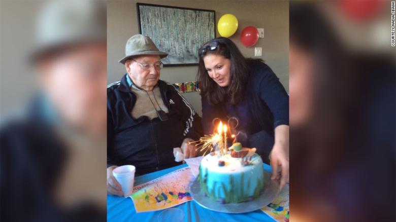 Nadia Sbaihi celebrates her grandfather Rodrigue Quesnel&#39;s 93rd birthday.