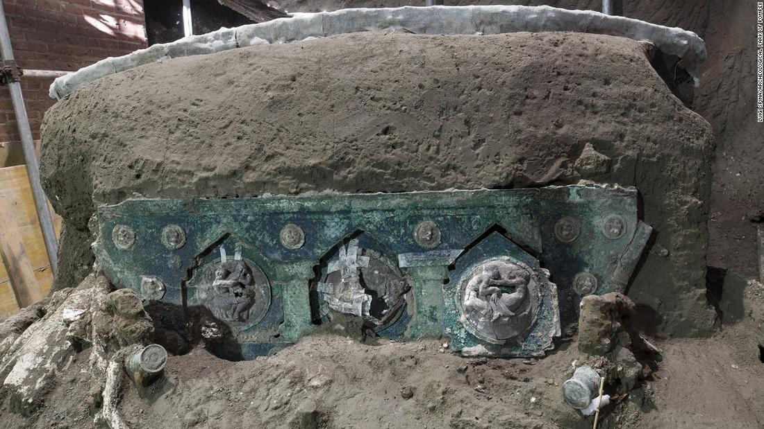 The four-wheeled ceremonial wagon excavated in Pompeii