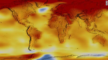 This color-coded map shows a progression of changing global surface temperature anomalies. Normal temperatures are the average over the 30-year baseline period from 1951 to 1980. Higher than normal temperatures are shown in red and lower than normal temperatures are shown in blue. The image represents the five-year global temperature anomalies from 2016 to 2020. The scale is in degrees Celsius.