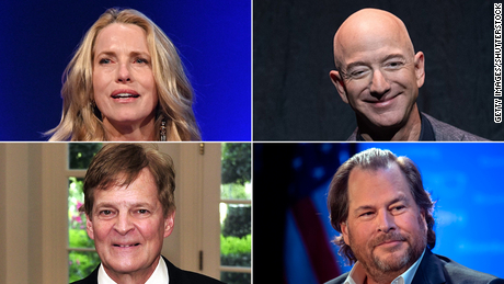 (From Left to Right) Laurene Powell Jobs, Jeff Bezos, Stewart Bainum Jr. and Marc Benioff