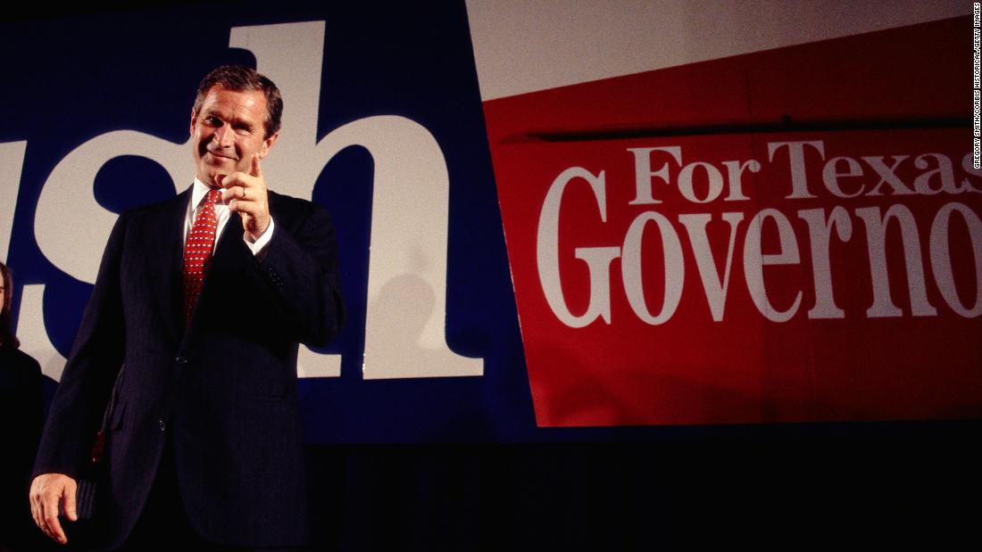 Bush celebrates after he was elected governor of Texas in 1994. Bush, a Republican like his father, ran for Congress in 1978 but lost.