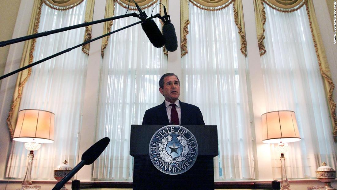 Bush practices his national convention speech while working at the governor&#39;s mansion in Texas in July 2000.