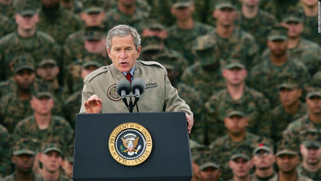 Bush speaks to US Marines on the anniversary of the Pearl Harbor attack in December 2004.