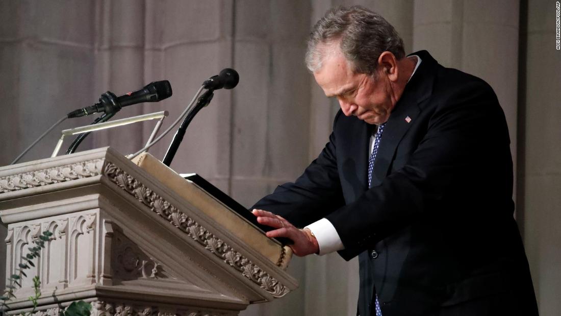 Bush speaks at his father&#39;s state funeral in December 2018.