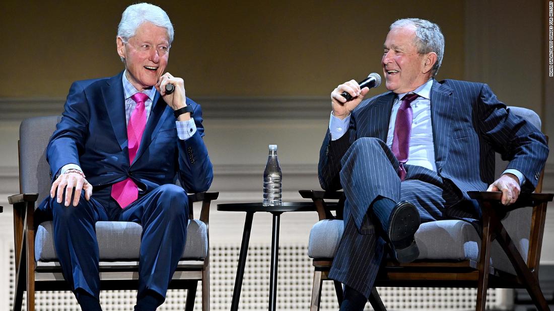 Bush and former President Clinton speak at an event in New York in February 2020.