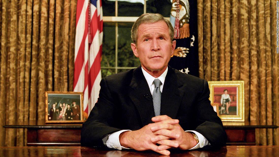 Bush prepares to address the nation on the evening of September 11. &quot;Terrorist attacks can shake the foundations of our biggest buildings, but they cannot touch the foundation of America,&quot; he said in his remarks. &quot;These acts shatter steel, but they cannot dent the steel of American resolve.&quot;