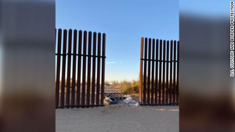The hole in the border fence through which the undocumented migrants entered the country.