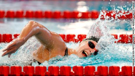 Katie Ledecky competes in the 1500-meter freestyle on day one of the TYR Pro Swim Series in San Antonio, Texas
