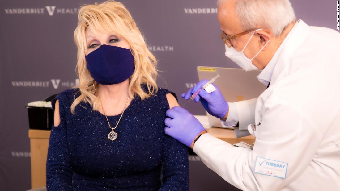 Country music legend Dolly Parton &lt;a href=&quot;https://www.cnn.com/2021/03/02/us/dolly-parton-gets-her-covid-19-vaccine-trnd/index.html&quot; target=&quot;_blank&quot;&gt;receives a Covid-19 vaccine&lt;/a&gt; in Nashville, Tennessee, on March 2. She posted the video to her Twitter account, urging her followers to get their shot when they can.