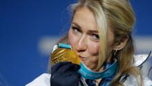 Mikaela Shiffrin of the U.S. on the podium during the Pyeongchang 2018 Winter Olympics.