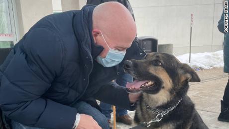 Brian Myers and his rescue dog Sadie are reunited after she saved his life. 