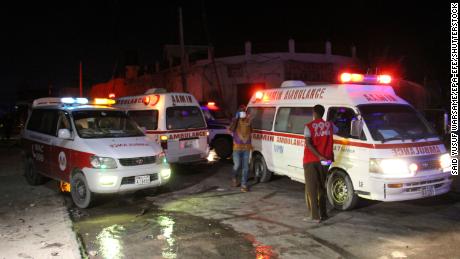 Ambulances near the site of the blast on Friday.