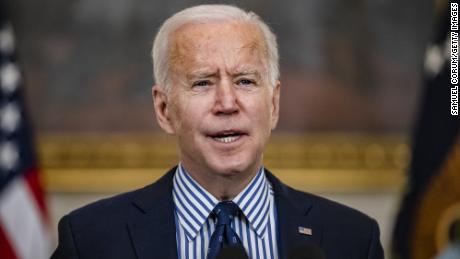 President Joe Biden speaks from the State Dining Room following the passage of the American Rescue Plan in the U.S. Senate at the White House on March 6, 2021 in Washington, DC.