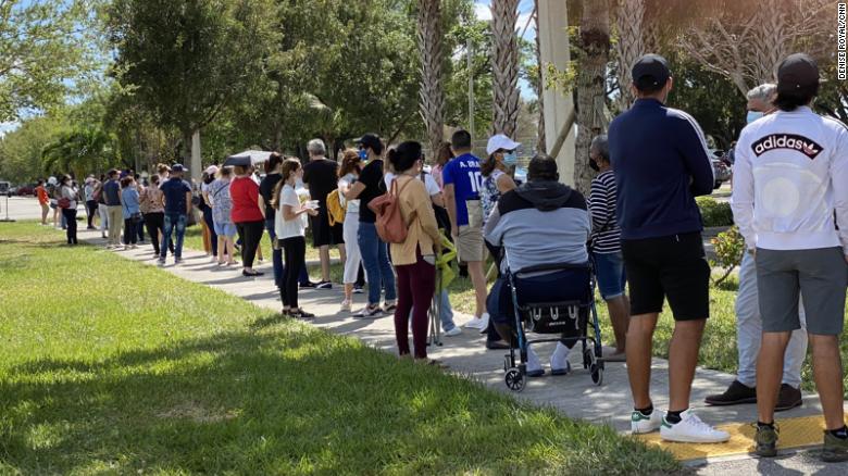 People waited in line for more than six hours at a Florida City, Florida, vaccination site on Sunday.