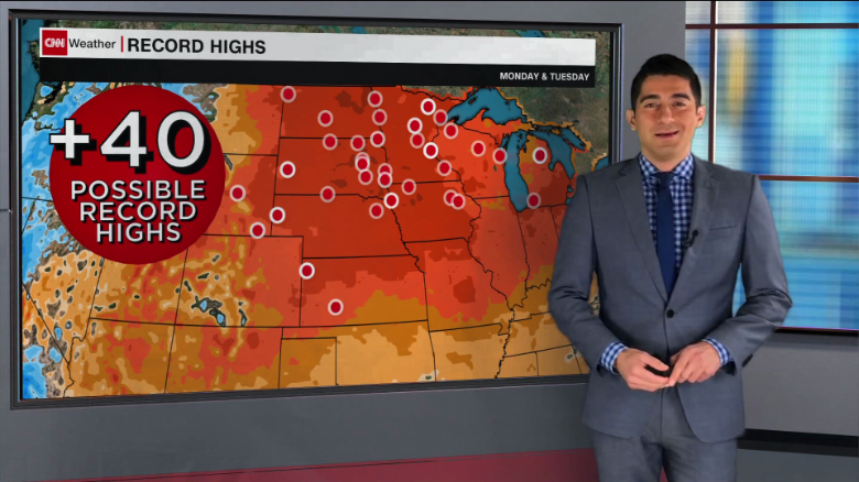 Record warmth from the Rockies through the Midwest