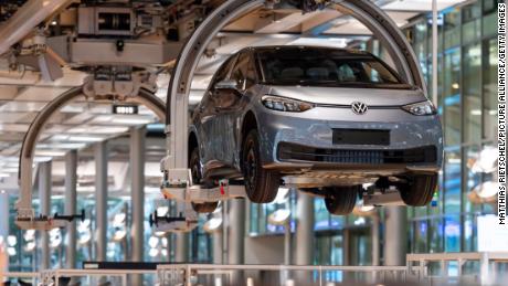 An ID.3 floats along the assembly line at a Volkswagen plant in Germany.