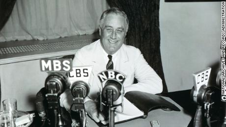 President Franklin D. Roosevelt gives a &quot;fireside chat&quot; on June 24, 1938, where he addressed wage issues. He signed the Fair Labor Standards Act the next day. 