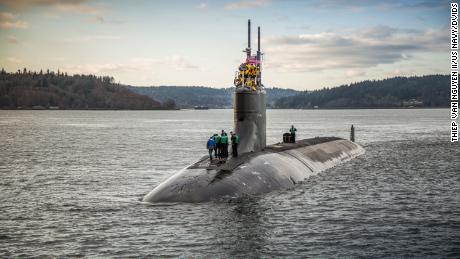 BREMERTON, Wash. (Dec. 15, 2016) - The Seawolf-class fast-attack submarine USS Connecticut (SSN 22) departs Puget Sound Naval Shipyard for sea trials following a maintenance availability. (U.S. Navy photo by Thiep Van Nguyen II/released)
