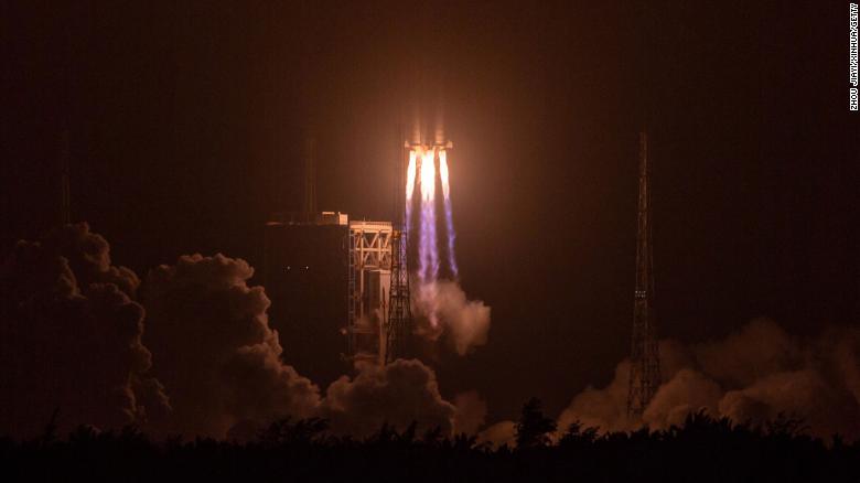 China&#39;s Long March 7A rocket blasts off from the Wenchang Spacecraft Launch Site in Hainan Province on March 12.