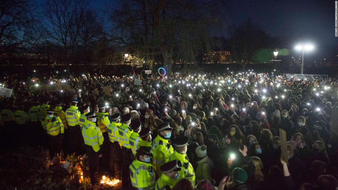 Large crowd gathers for Sarah Everard after London police officer charged with her murder