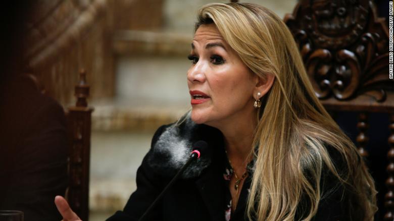 Jeanine Áñez, Bolivia&#39;s former interim president, speaks during a press conference on November 15, 2019, in La Paz, Bolivia.