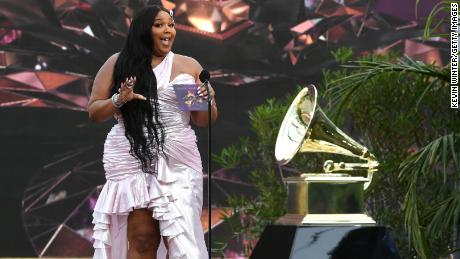 Lizzo speaks onstage during the 63rd Annual Grammy Awards in LA, March 14.