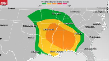 Severe weather outlook from the Storm Prediction Center Wednesday through Wednesday evening