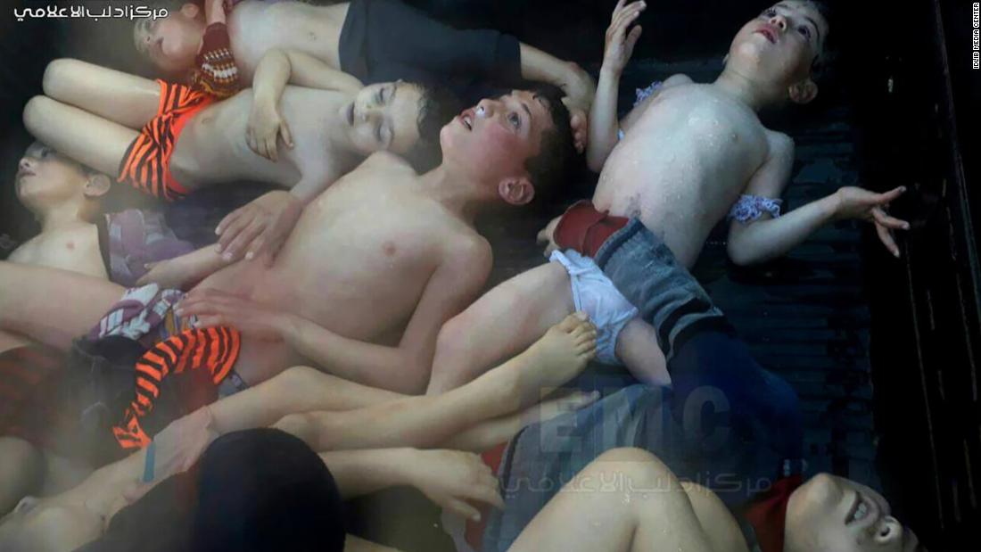 This photo, provided by the activist Idlib Media Center, shows dead children after a &lt;a href=&quot;https://edition.cnn.com/2017/04/05/middleeast/syria-airstrike-idlib-how-it-unfolded/index.html&quot; target=&quot;_blank&quot;&gt;suspected chemical attack&lt;/a&gt; in the rebel-held city of Khan Sheikhoun on April 4, 2017. Dozens of people were killed, according to multiple activist groups. The United States responded a few days later by launching between 50-60 Tomahawk missiles at a Syrian government airbase. US officials said the base was home to warplanes that carried out the chemical attack. Syria has repeatedly denied it had anything to do with the attack.