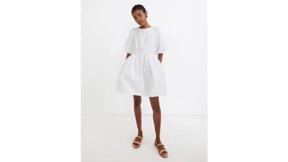 Madewell Popeline Crewneck Bubble-Sleeve Mini Dress