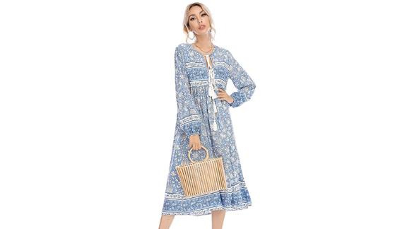 R.Vivimos Floral Print Retro Bohemian Midi Dress