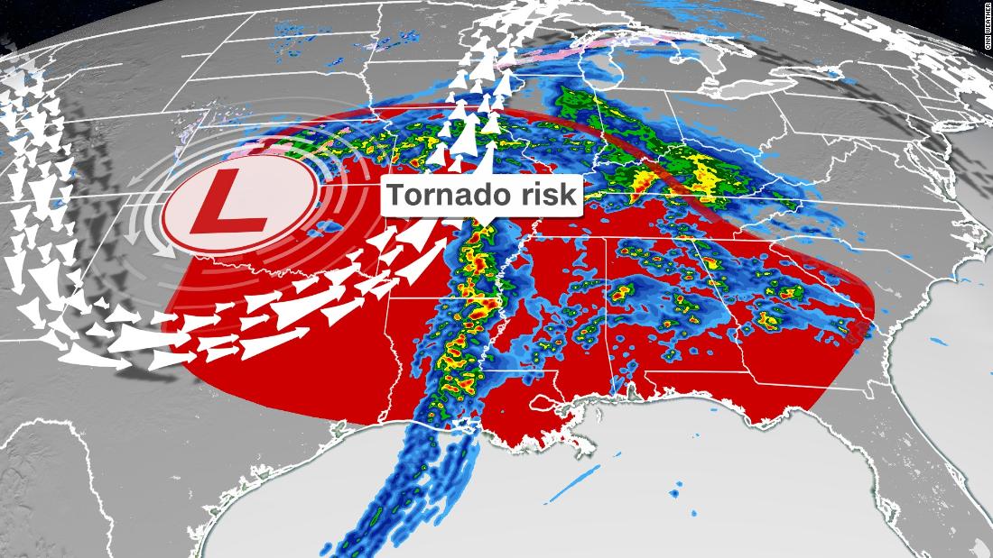 Tornadoes and severe weather threaten the south