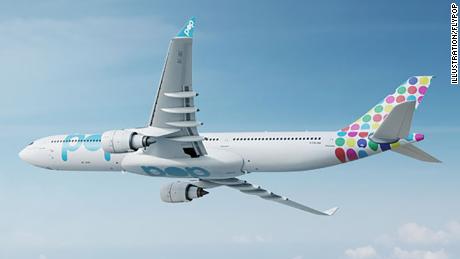 A rendering of Flypop&#39;s launch aircraft, the Airbus A330.