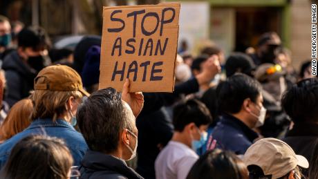 SEATTLE, WA - MARCH 13: Demonstrators gather in the Chinatown-International District for a &quot;We Are Not Silent&quot; rally and march against anti-Asian hate and bias on March 13, 2021 in Seattle, Washington. Following recent attacks on Asian Americans and Pacific Islanders in Seattle and across the U.S., rally organizers planned several days of actions in the Seattle area. (Photo by David Ryder/Getty Images)