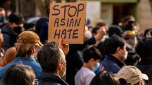 SEATTLE, WA - MARCH 13: Demonstrators gather in the Chinatown-International District for a &quot;We Are Not Silent&quot; rally and march against anti-Asian hate and bias on March 13, 2021 in Seattle, Washington. Following recent attacks on Asian Americans and Pacific Islanders in Seattle and across the U.S., rally organizers planned several days of actions in the Seattle area. (Photo by David Ryder/Getty Images)