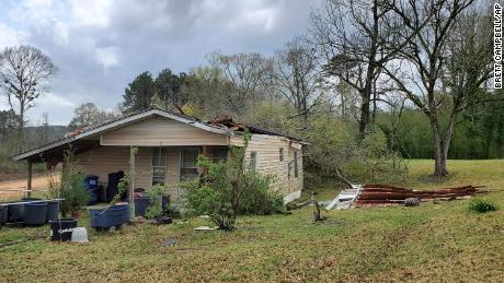 A roof of a home in northeast Lincoln County, Miss., is suspected of having been torn off by a tornado on March 17, 2021.