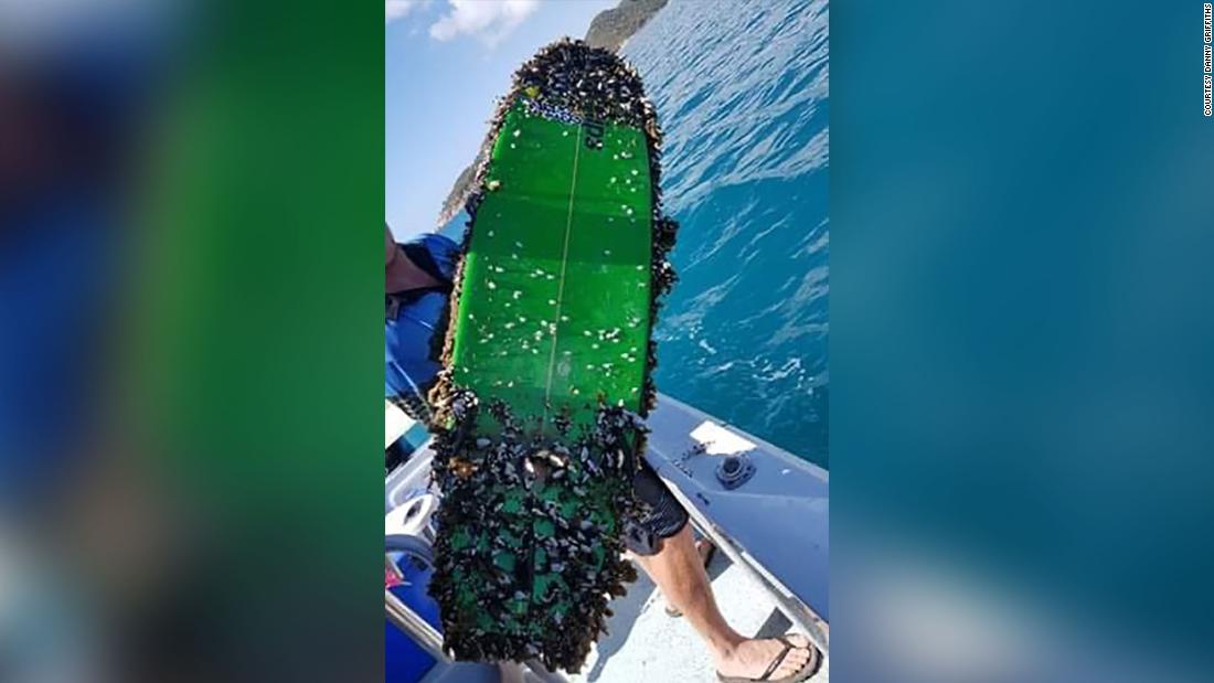 The lost surfboard is 1,700 miles from home