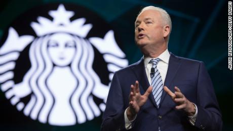 Starbucks President and CEO Kevin Johnson at the company’s annual shareholders ’meeting in Seattle, Washington, on March 20, 2019.