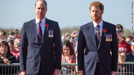 Prince William, Duke of Cambridge and Prince Harry arrive at the Canadian National Vimy Memorial on April 9, 2017 in Vimy, France. 