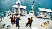 A mock arrest carried out by Nigerian special forces during a joint military exercise between Nigeria and the French Navy,  November, 2019. 