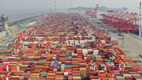 An aerial view on February 22 of Yangshan Port south of Shanghai, one of the world&#39;s busiest container shipping ports.