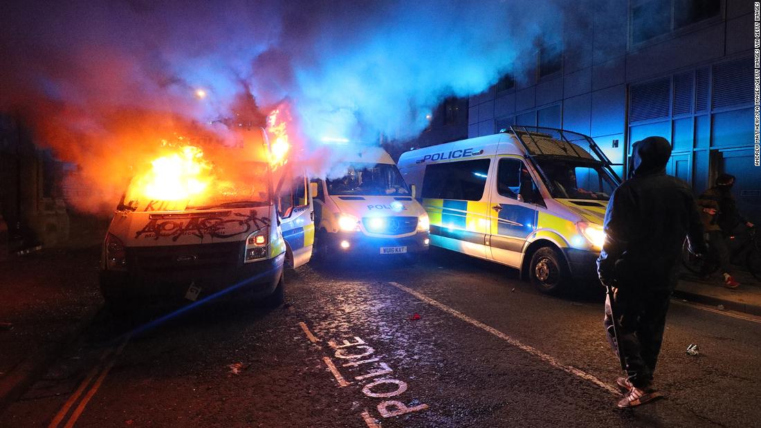 Bristol criminal bill protesters injure police and set vehicles on fire